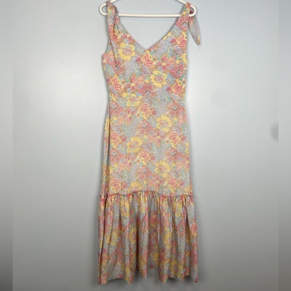 Warm Georgia Silk Floral Jacquard Midi Dress Sz S Small Cocktail Spring Romantic - Picture 2 of 13